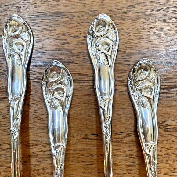 Purity Silverplate Tablespoon Serving Spoon set (6) Orchids Floral Art Nouveau - Picture 7 of 10
